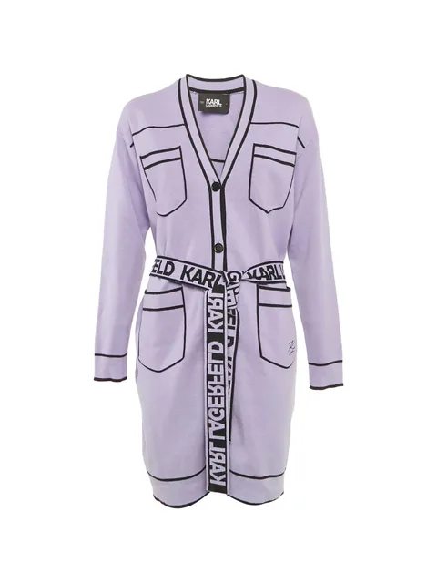 logo-print belted cardigan
