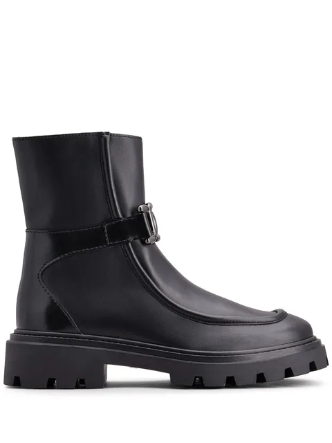 logo-engraved zipped leather boots
