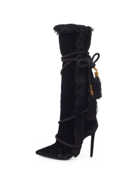 Pillow Talk fringe-trim boots