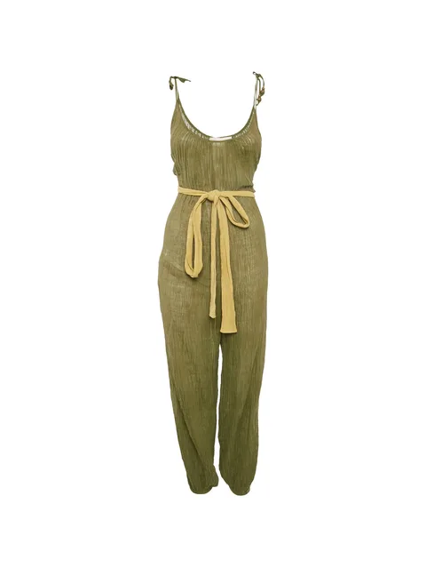 belted shoulder-tie jumpsuit