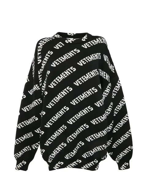 logo-jacquard ribbed knit sweater