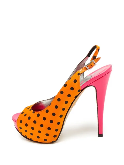 polka-dot satin heeled sandals