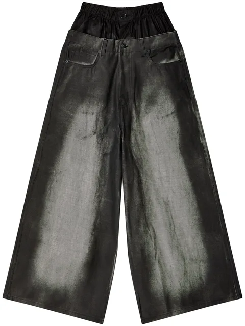 distressed-finish wide-leg jeans