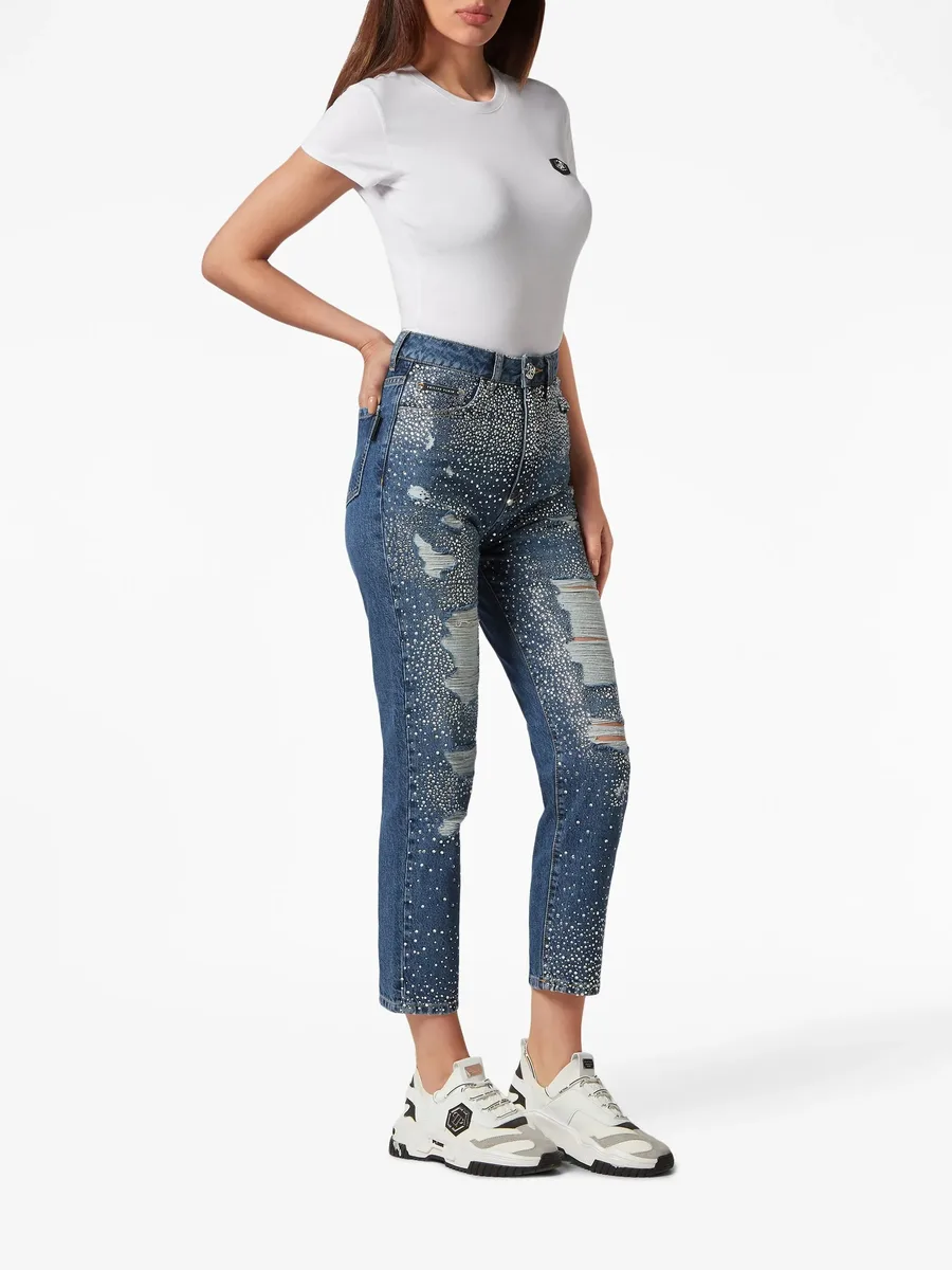 crystal-embellished distressed-denim trousers 4