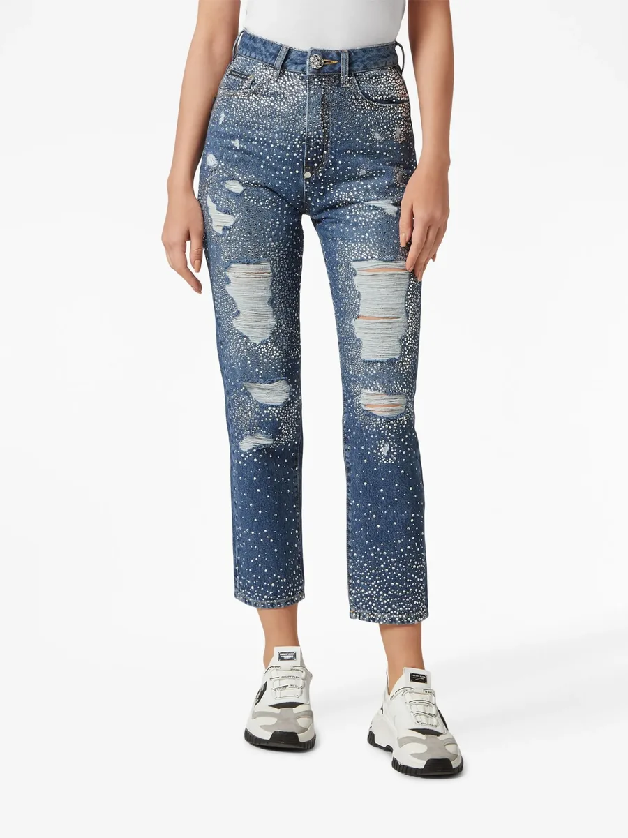 crystal-embellished distressed-denim trousers 5