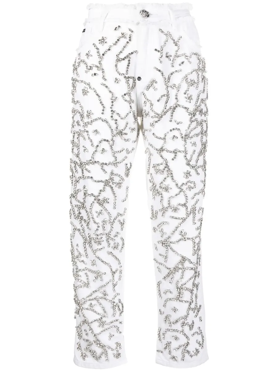 crystal-embellished mom-cut leg jeans 2