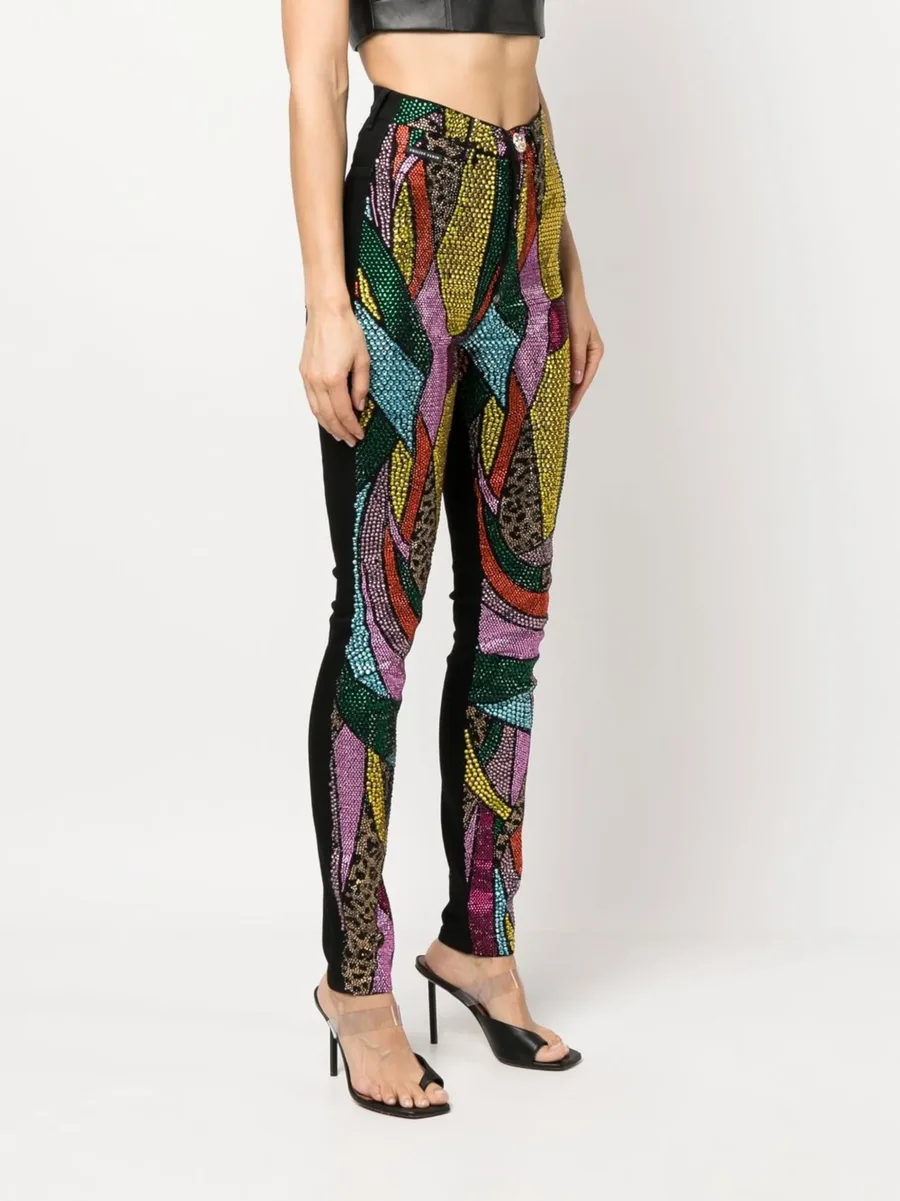 Rainbow patchwork denim jeggings 6