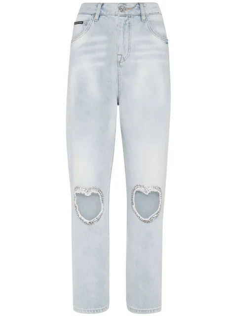 heart-patch straight jeans