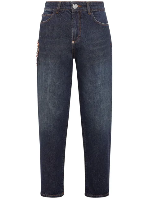 appliqué-detail tapered jeans
