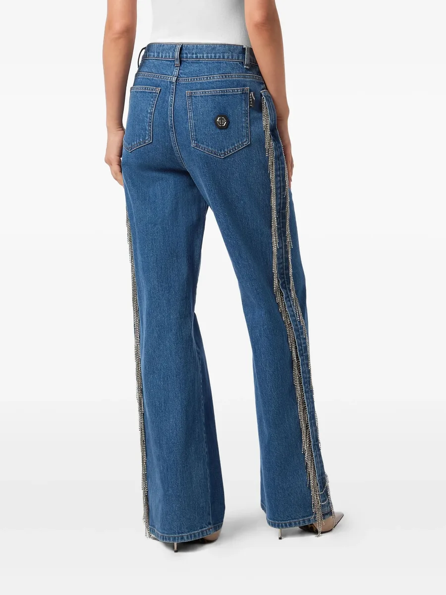 джинсы с бахромой из кристаллов 5