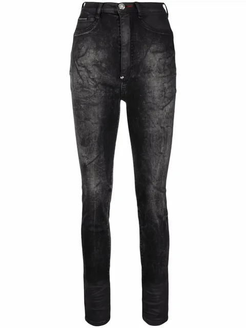 stonewashed super high-waisted jeggings