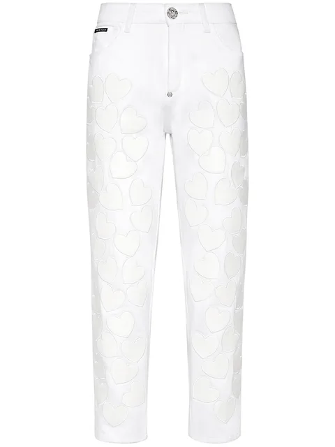 Heart-patches cropped jeans