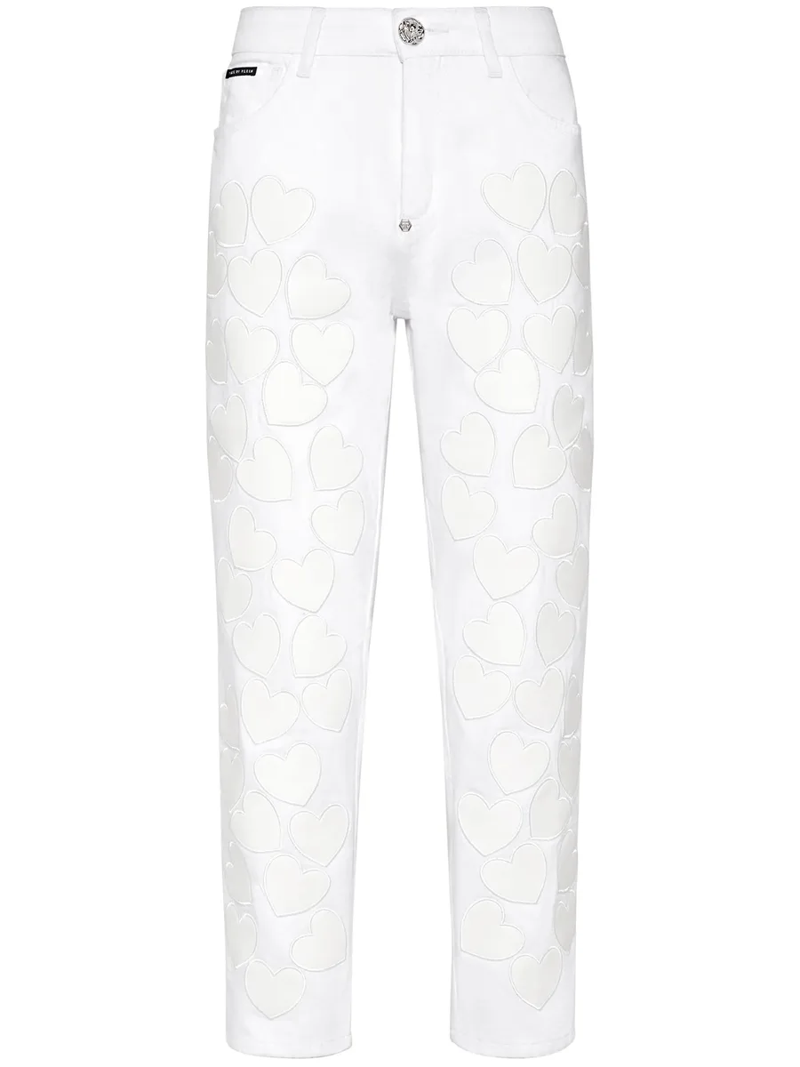 Heart-patches cropped jeans 2