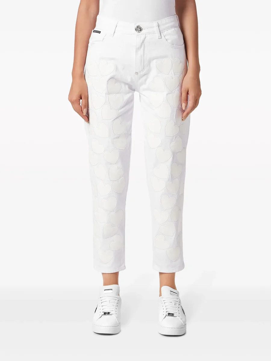 Heart-patches cropped jeans 5