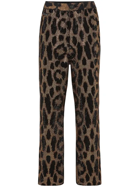 crystal-embellished leopard jeans