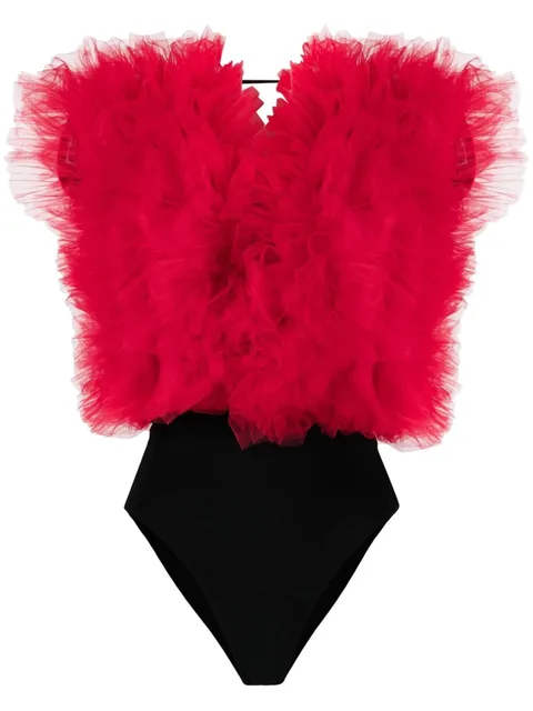 x Lia Aram ruffled-trim sleeveless bodysuit