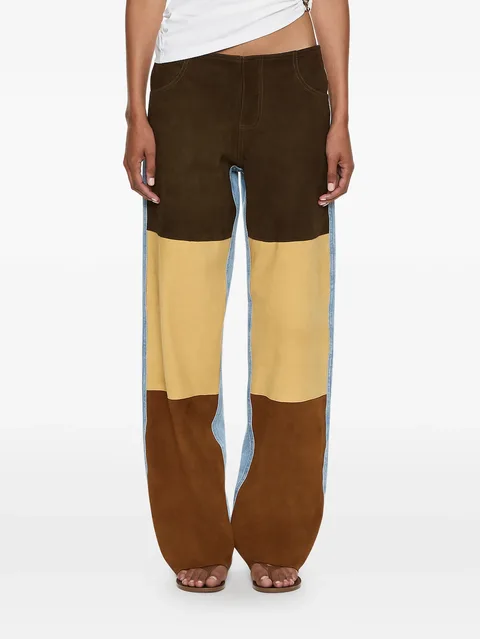 suede-panelled denim trousers
