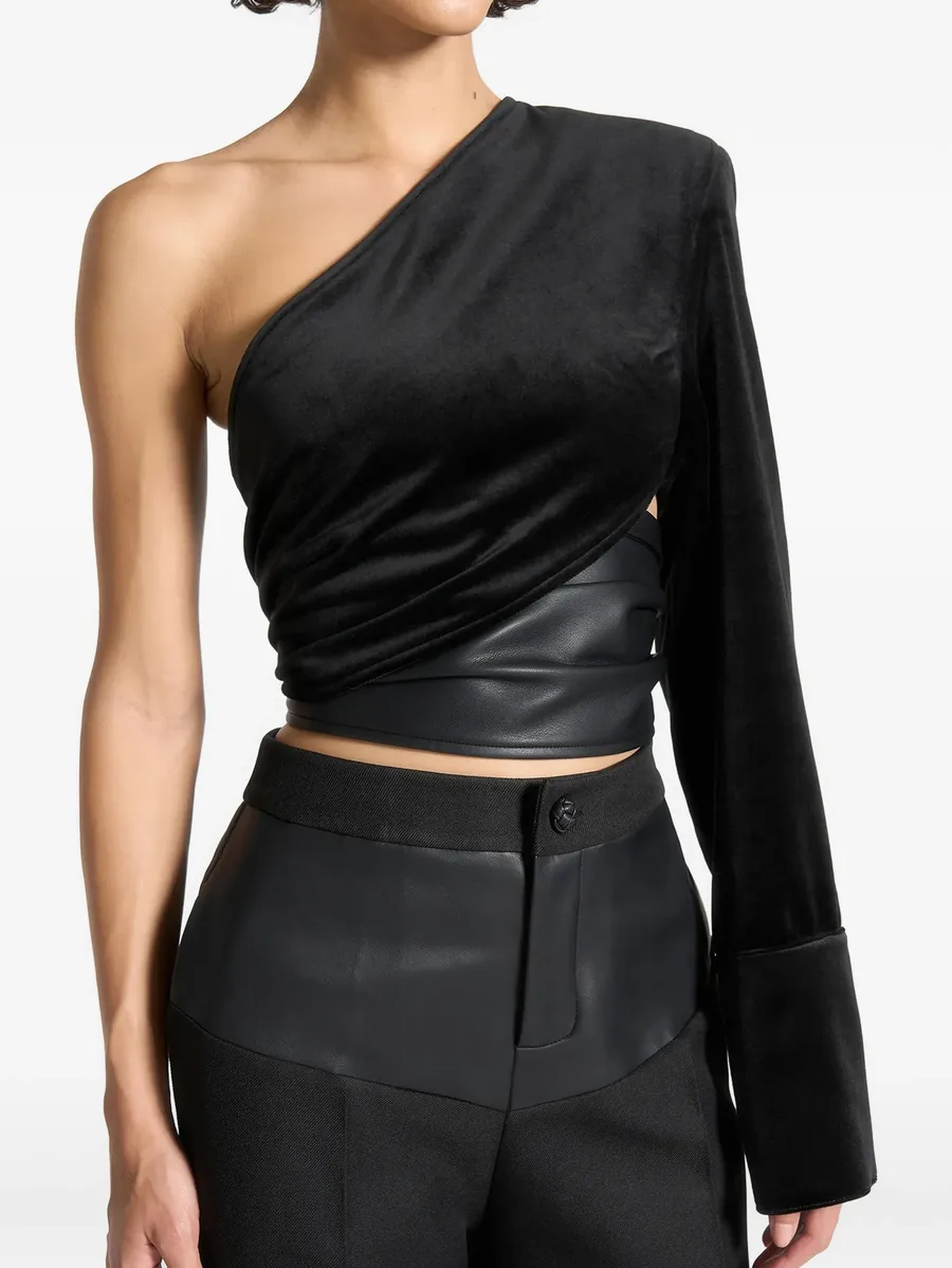 Coralie - one sleeve velour wrap top - brown 2