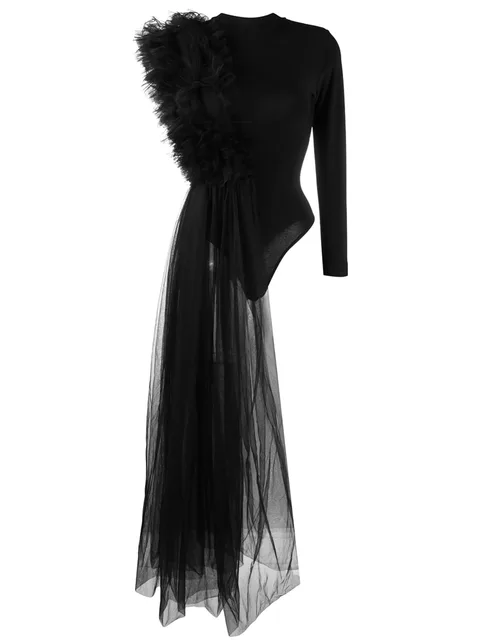 x Lia Aram ruched tulle jersey bodysuit