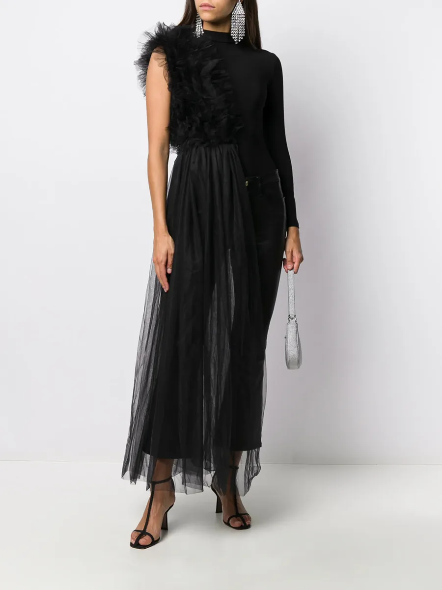 x Lia Aram ruched tulle jersey bodysuit 4
