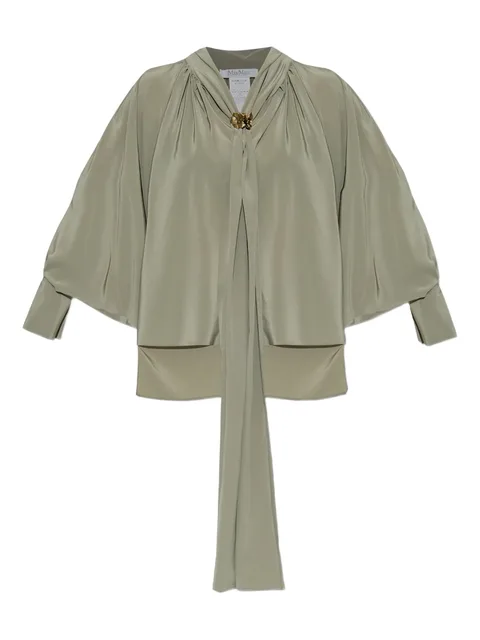pleated tie-neck blouse
