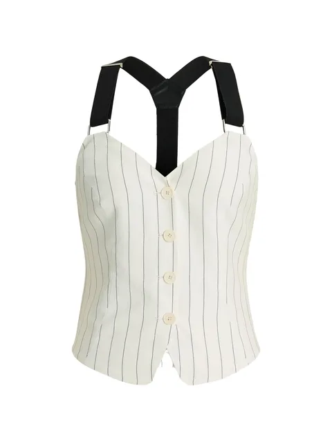 Donella striped suspender bustier top