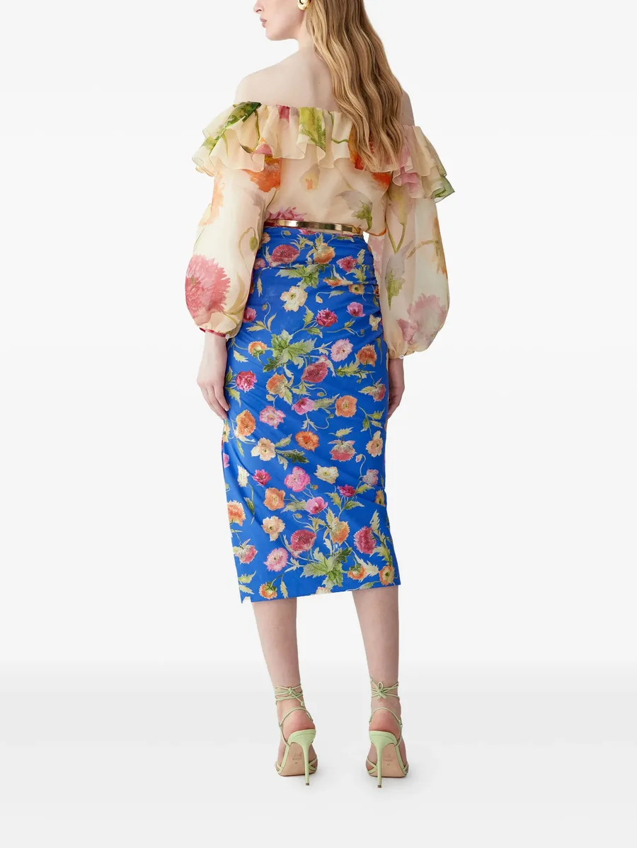 Poppy-Print organza puff Sleeve Top 5