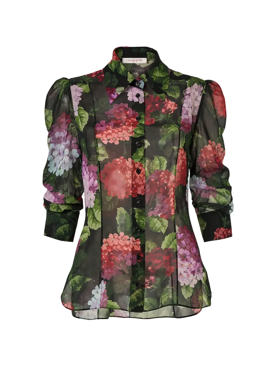 hydrangea-print chiffon blouse 1