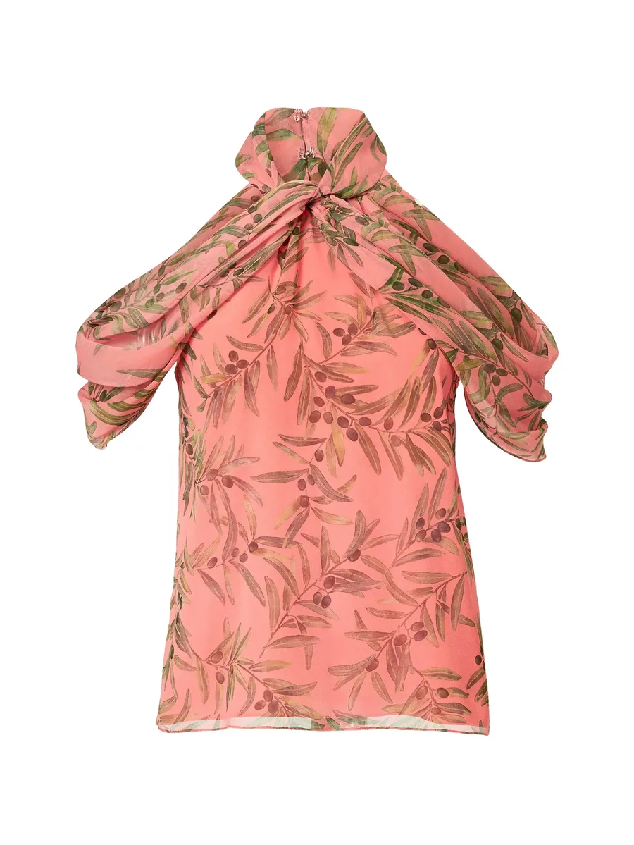 olive branch-print halterneck top 2