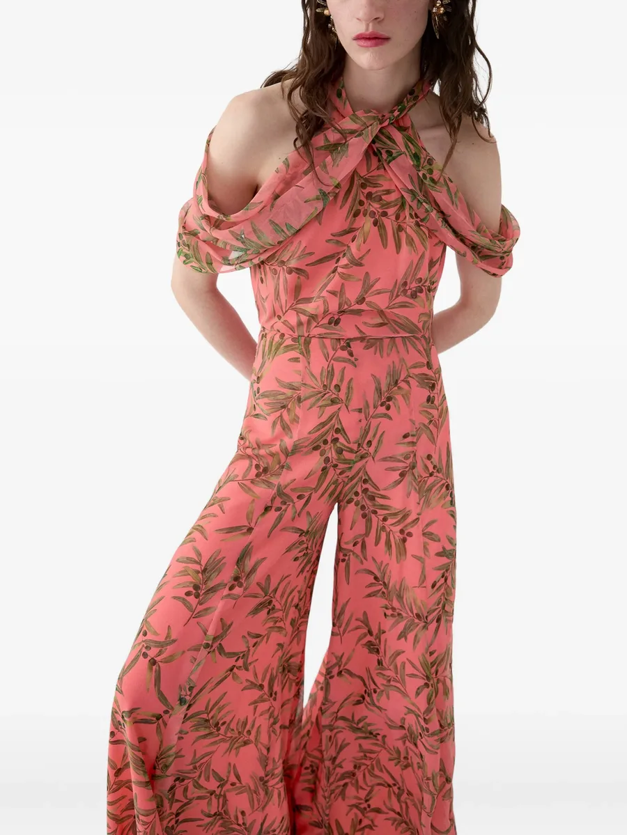 olive branch-print halterneck top 8