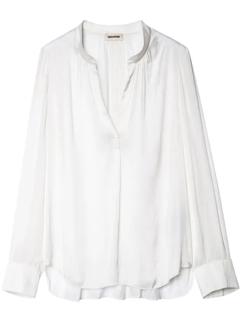 gathered-detail satin-weave blouse