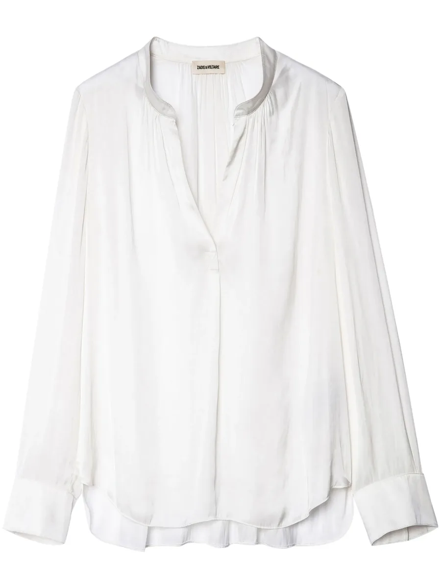 gathered-detail satin-weave blouse 2