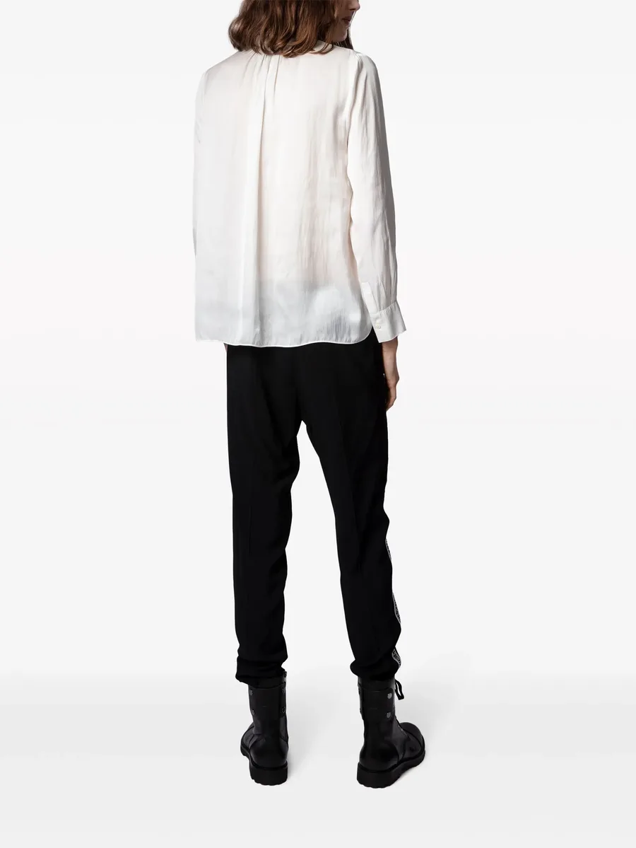 gathered-detail satin-weave blouse 12