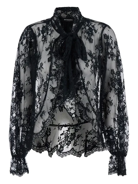 bow-detail lace blouse