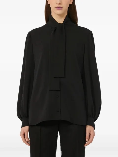 tie-neck puff-sleeve blouse