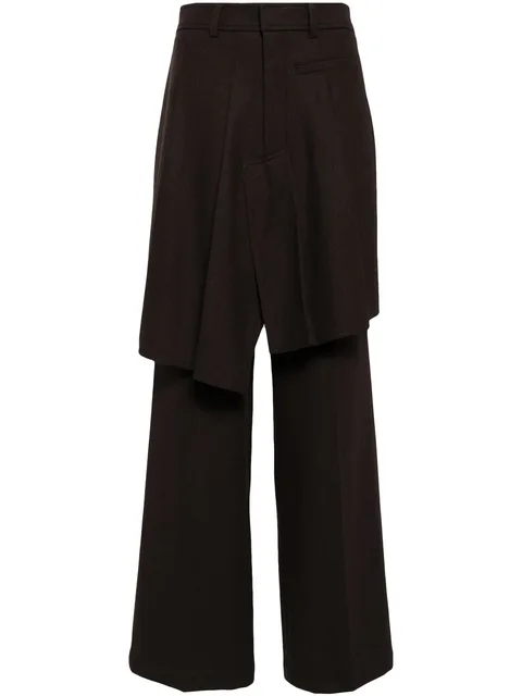 asymmetric pleats detailed straight pants