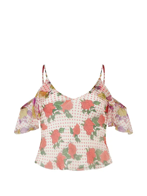 Pajaritos floral-print ruffled camisole top