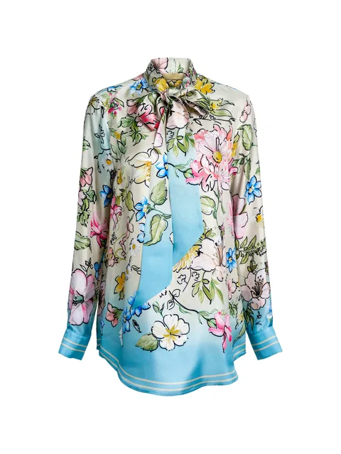 floral-print pussy-bow shirt
