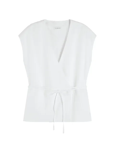 wrap-style sleeveless blouse