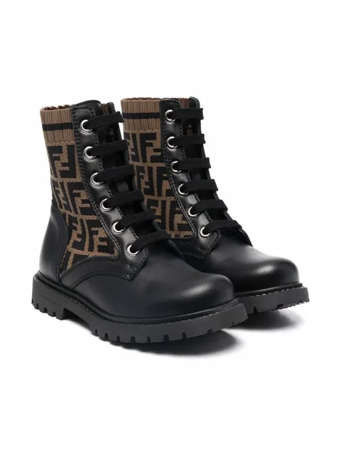FF motif lace-up boots