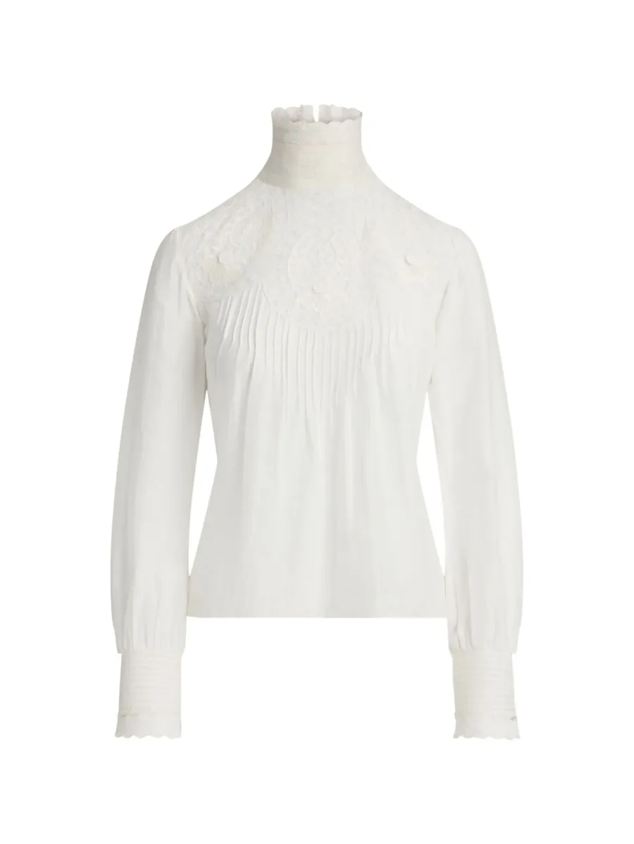 lace-embellished pleated blouse 2