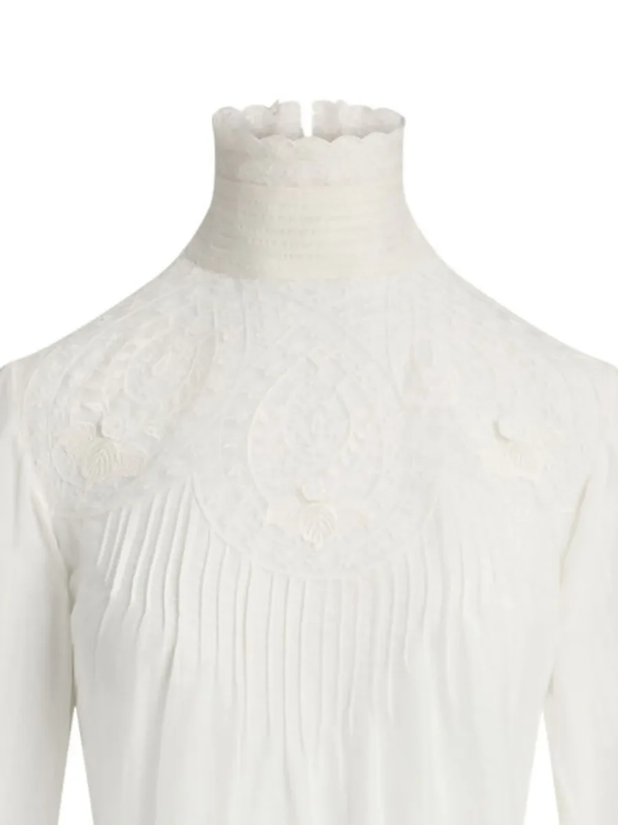 lace-embellished pleated blouse 4