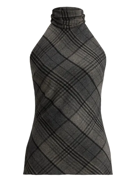 turtleneck check-pattern top