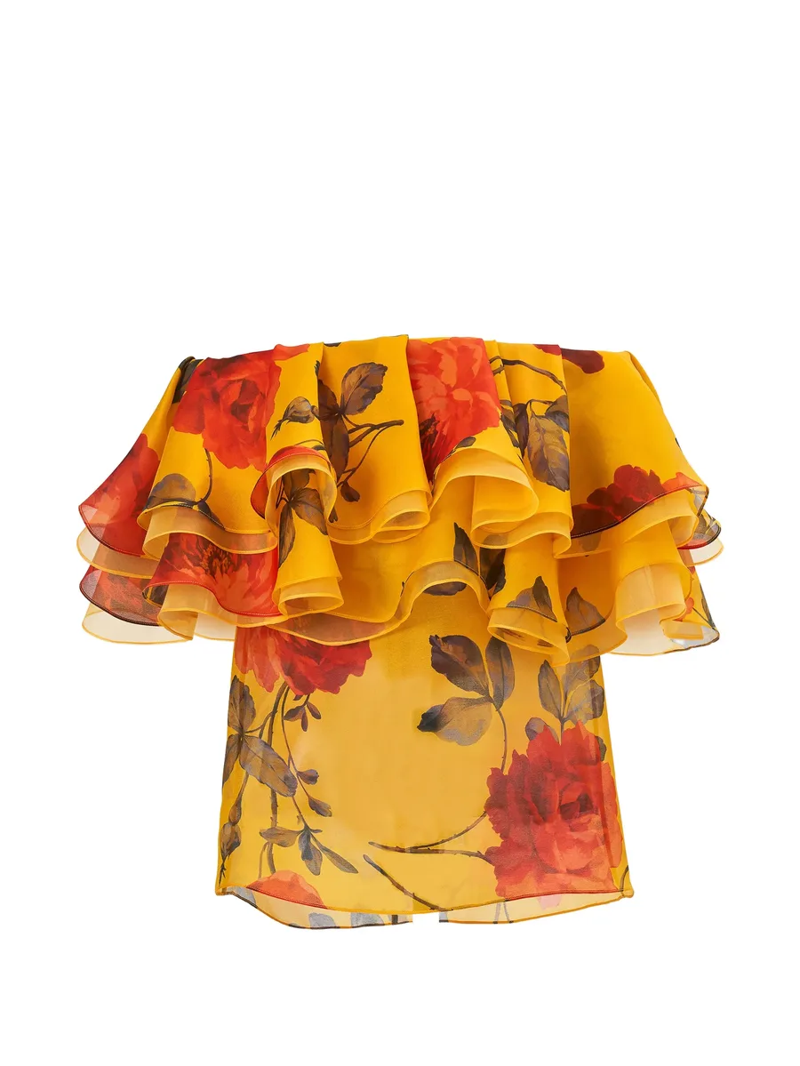 rose-print Organza ruffle top 1