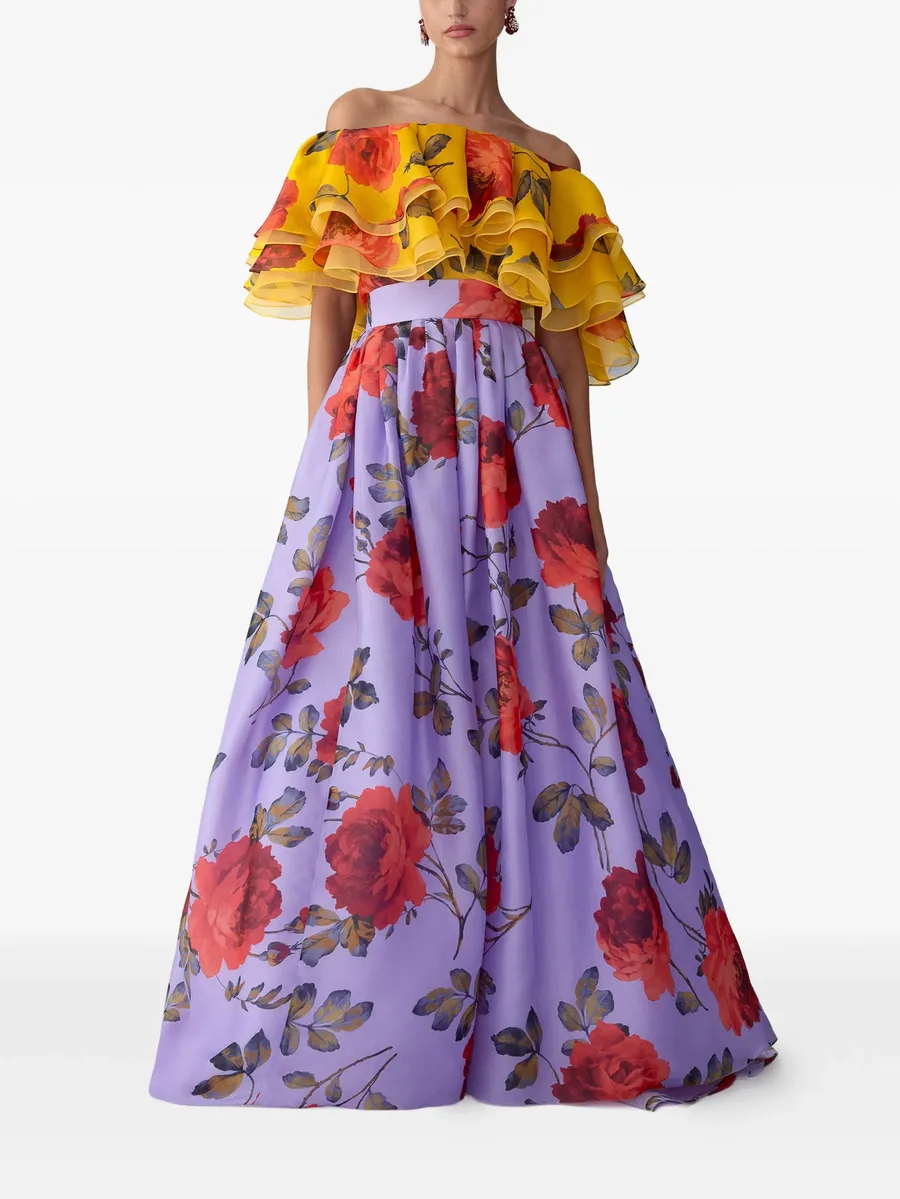 rose-print Organza ruffle top 4