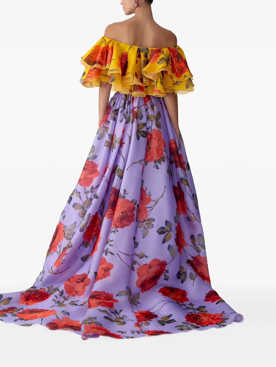 rose-print Organza ruffle top 7