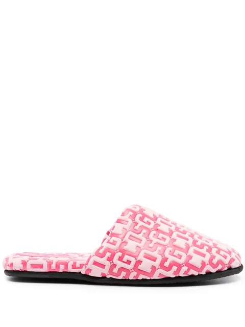 monogram-pattern round-toe slippers