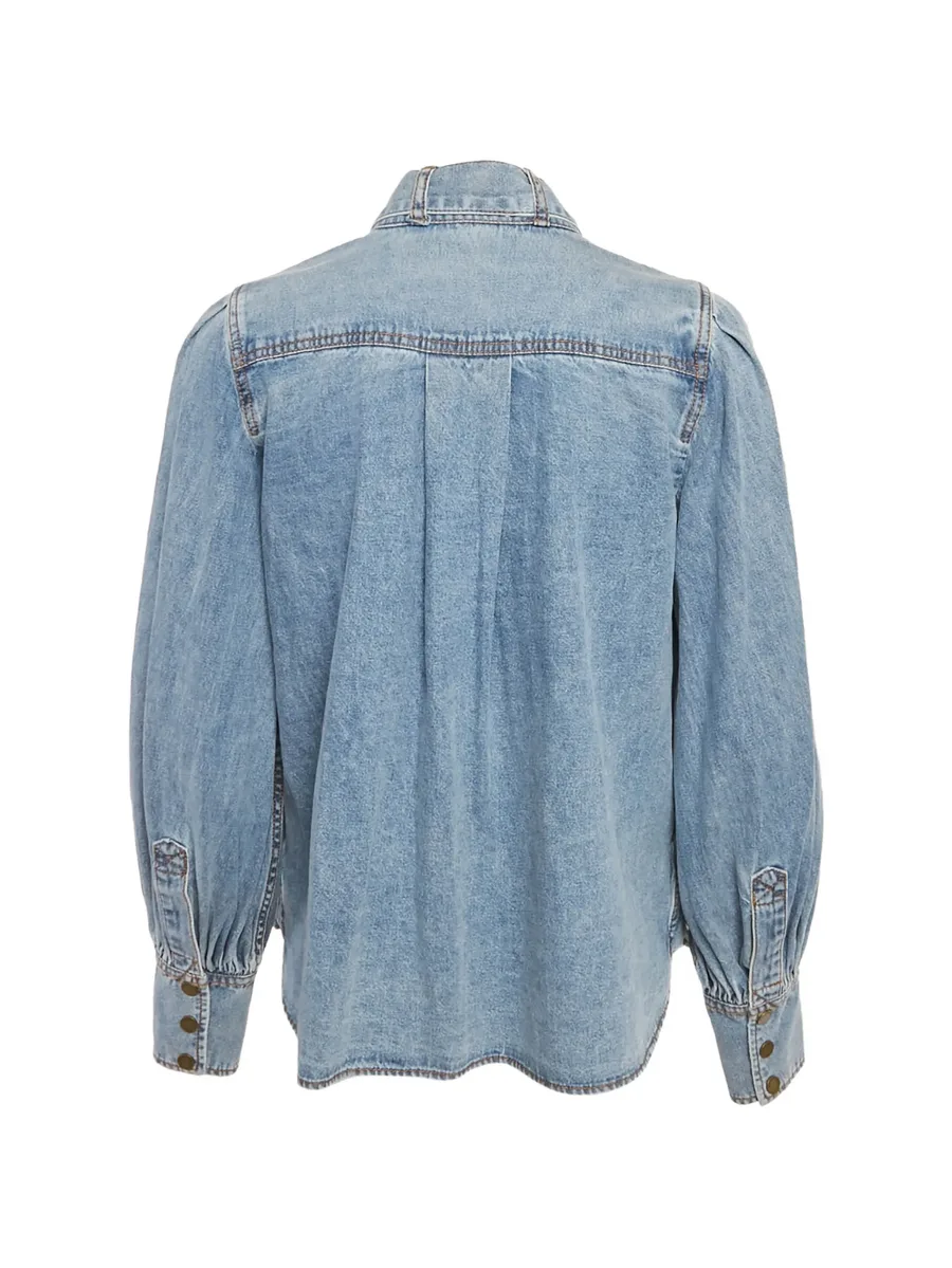 neck tie-up denim blouse 4