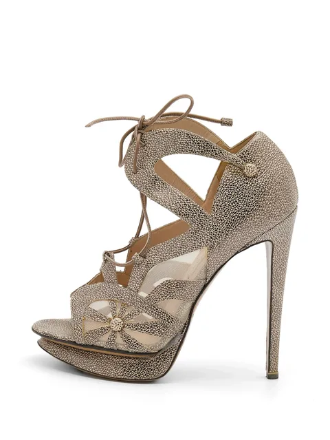 leather and mesh lace up platform sandals