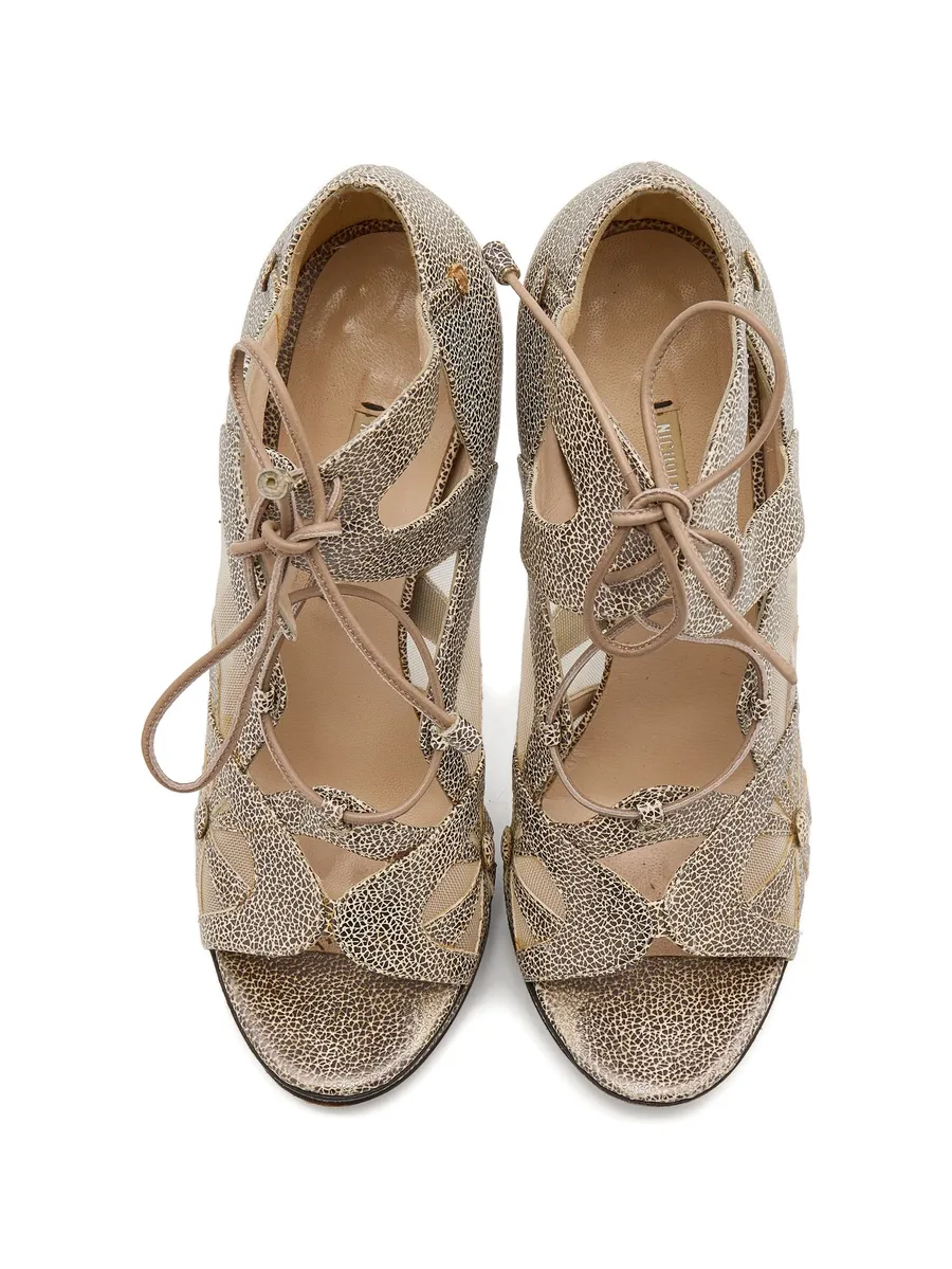 leather and mesh lace up platform sandals 8